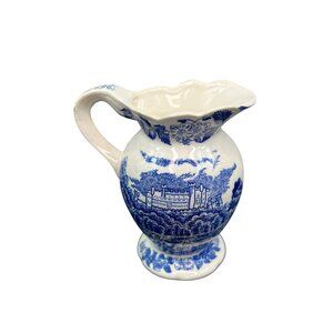Vintage Norleans Blue & White Ceramic Pitcher Castle Landscape Design Japan